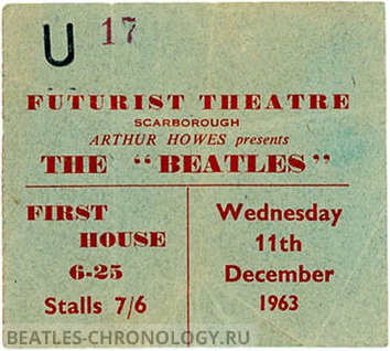 000728 - The Beatles Concert Ticket Futurist Theatre, Scarborough 11th December 1963